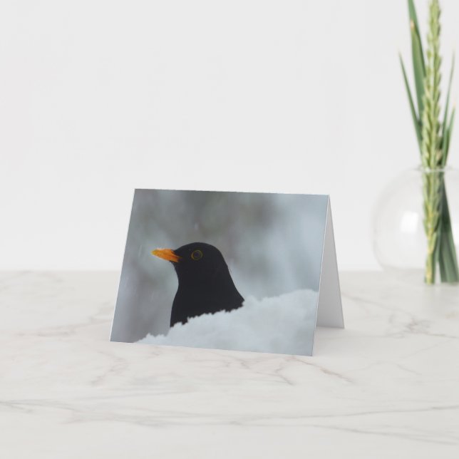 Black Bird in Winter Folded Greeting Card (Front)