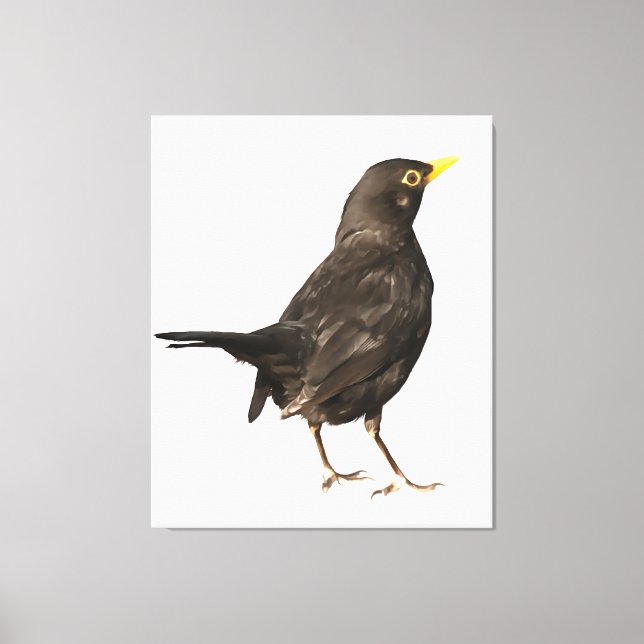 Black Bird Isolated On White Acrylic Painting Canvas Print (Front)