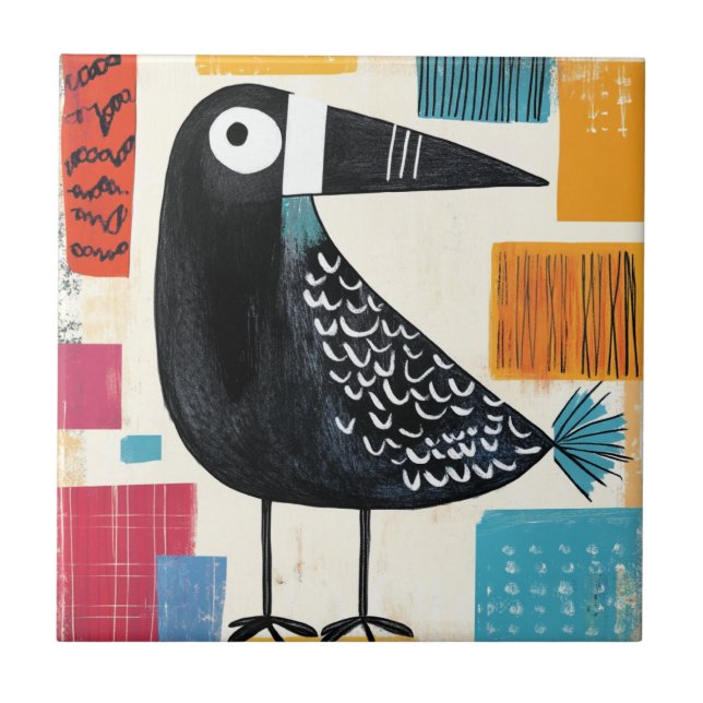 Black Bird Modern Art Tile (Front)