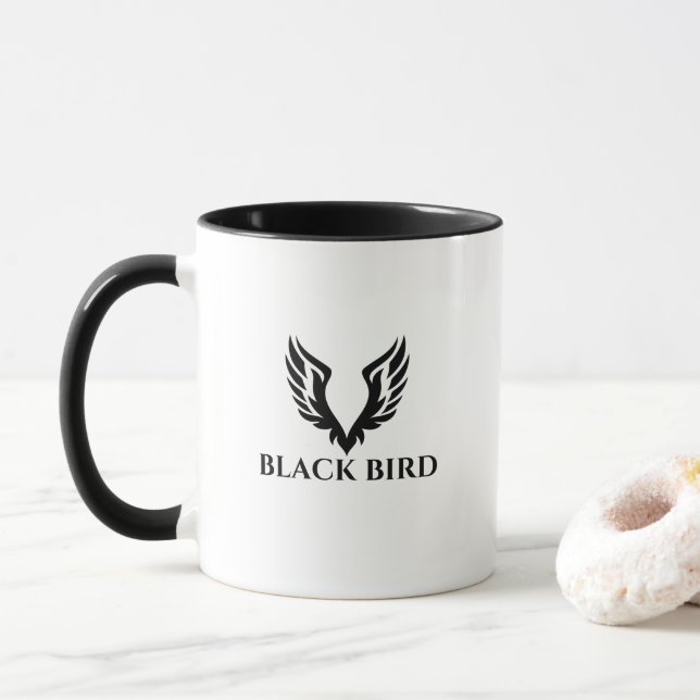 Black Bird Modern Typography Mug (With Donut)