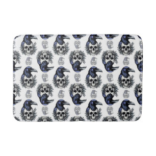 Black Bird On a Skull Goth Pattern Design Bath Mat