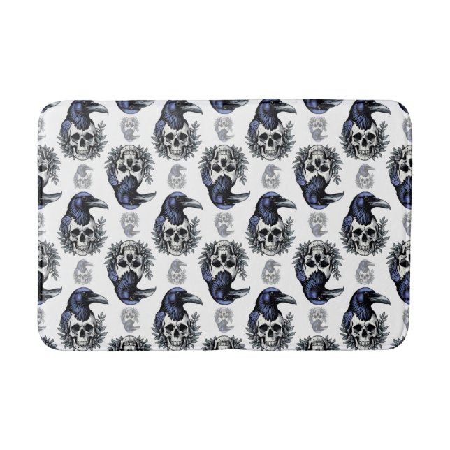 Black Bird On a Skull Goth Pattern Design  Bath Mat (Front)