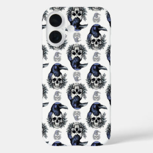 Black Bird On a Skull Goth Pattern Design iPhone 16 Case