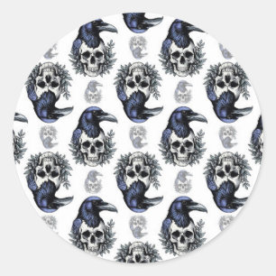 Black Bird On a Skull Goth Pattern Design Classic Round Sticker