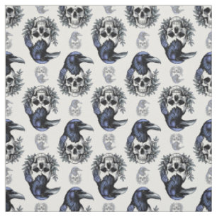 Black Bird On a Skull Goth Pattern Design Fabric