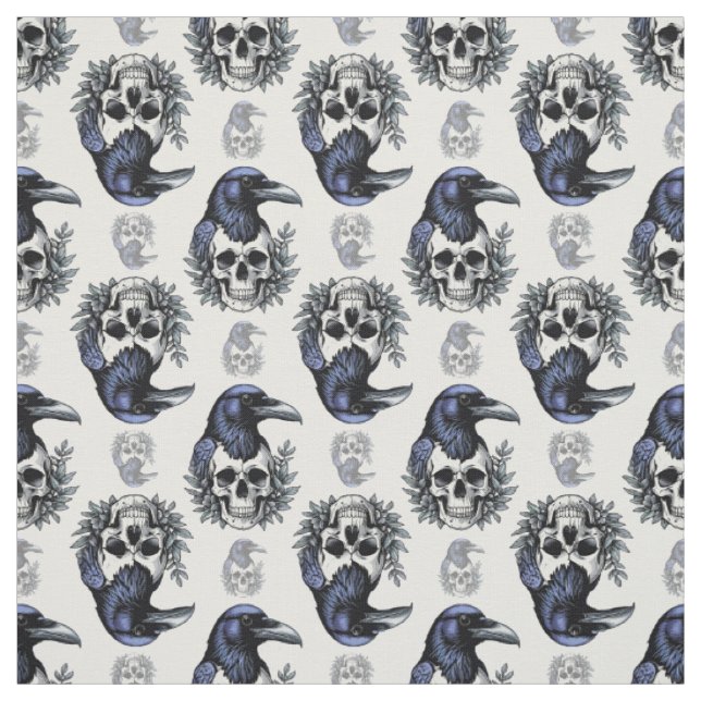 Black Bird On a Skull Goth Pattern Design  Fabric (Swatch)