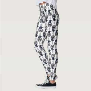 Black Bird On a Skull Goth Pattern Design Leggings