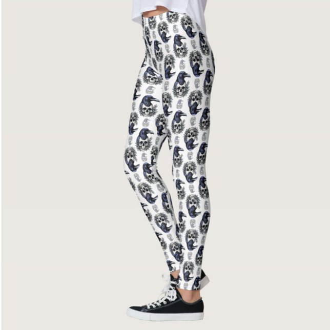 Black Bird On a Skull Goth Pattern Design  Leggings (Creator Uploaded)