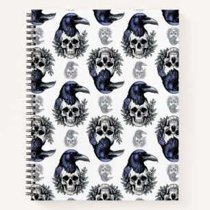 Black Bird On a Skull Goth Pattern Design Notebook