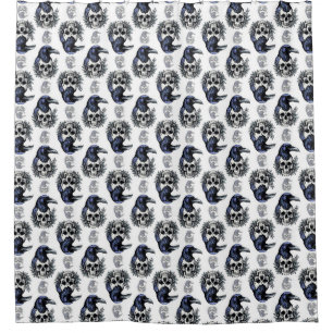 Black Bird On a Skull Goth Pattern Design Shower Curtain