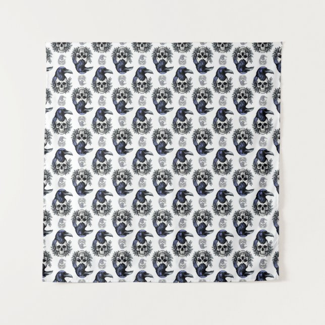 Black Bird On a Skull Goth Pattern Design  Tapestry (Front)