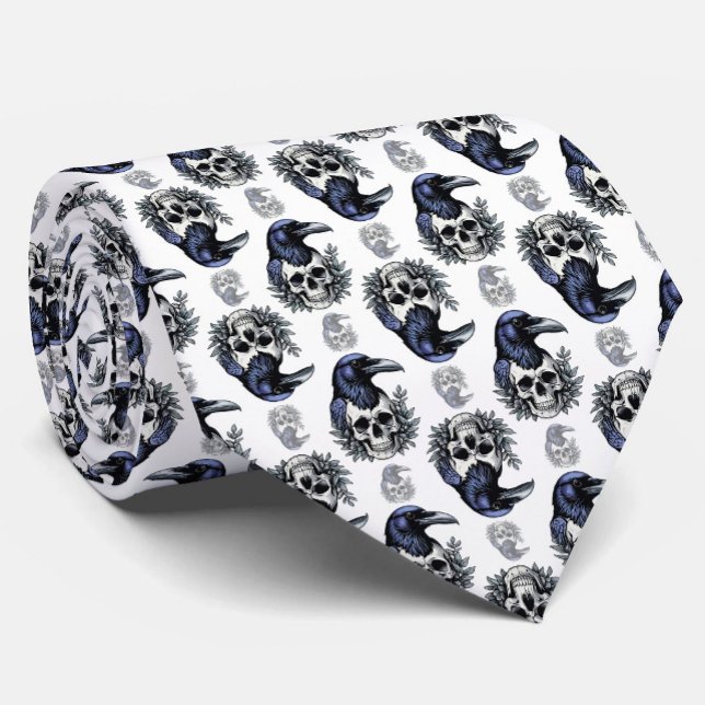 Black Bird On a Skull Goth Pattern Design  Tie (Creator Uploaded)