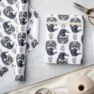 Black Bird On a Skull Goth Pattern Design Wrapping Paper