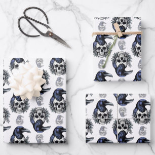 Black Bird On a Skull Goth Pattern Design  Wrapping Paper Sheet
