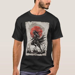 Black Bird Samurai Red Sun Japanese Warrior Vintag T-Shirt
