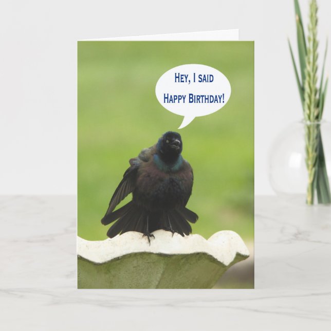 Black bird screaming Happy Birthday for a friend Card (Front)