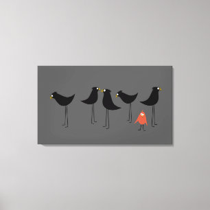 Black Bird Visitor, Grey Background Canvas Print