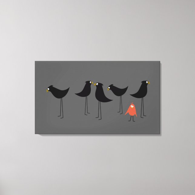 Black Bird Visitor, Grey Background Canvas Print (Front)
