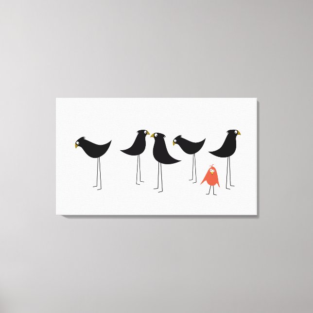 Black Bird Visitor, White Background Canvas Print (Front)