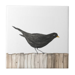Black Bird Watercolor wildlife art vintage Tile