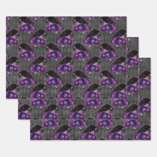 Black Birds and Purple Roses Wrapping Paper Sheet