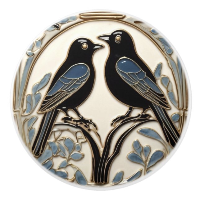 Black Birds Art Nouveau Bird Art Deco BlackBirds Ceramic Knob (Front)