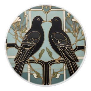 Black Birds Art Nouveau Bird Art Deco dove pigeons Ceramic Knob