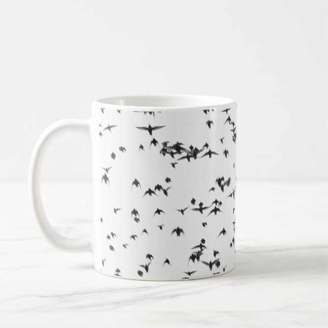 BLACK BIRDS FLYING ON SKY COFFEE MUG (Left)