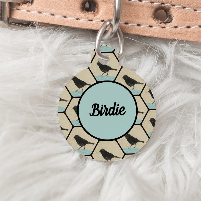 Black Birds on Teal Blue Perch Pet Tag (Creator Uploaded)