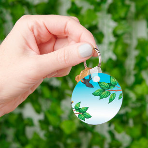 Black Birds on Tree Branches Key Ring