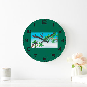 Black Birds on Tree Branches Large Clock