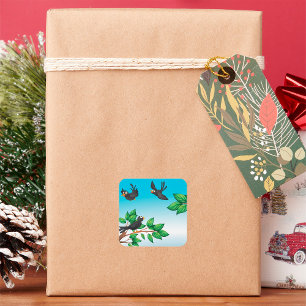 Black Birds on Tree Branches Square Sticker