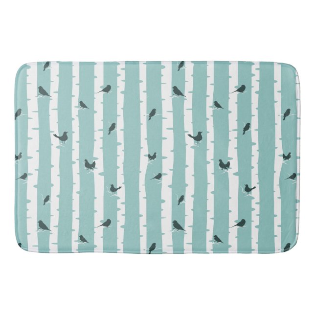 Black Birds on White Birch Trees Pattern Bathmat (Front)
