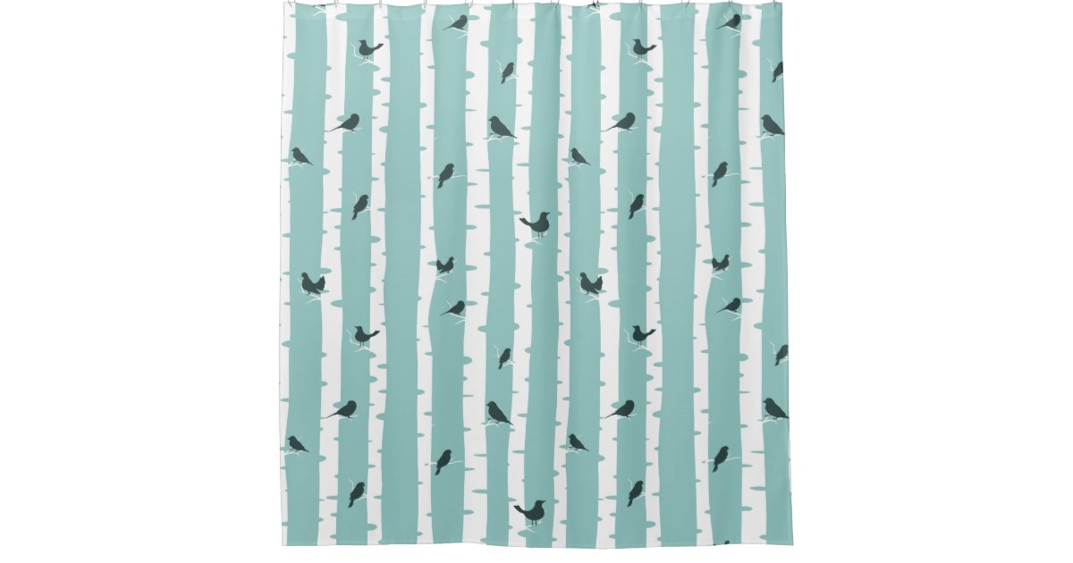 Black Birds On White Birch Trees Shower Curtain Zazzle Co Uk