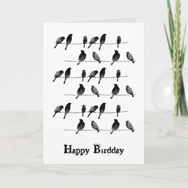 Black birds on wire birthday card (Front)