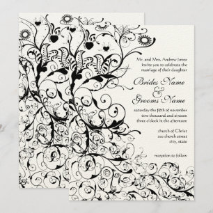 Black Birds & Swirls Wedding Invitation