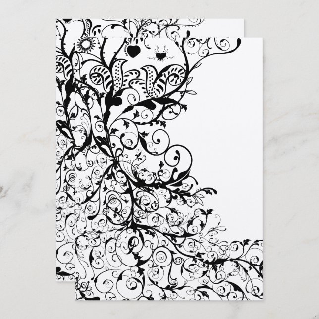 Black Birds & Swirls Wedding Invitation #31g (Front/Back)