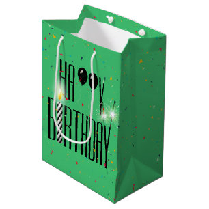 Black Birthday Balloons and Sparkler Medium Gift Bag