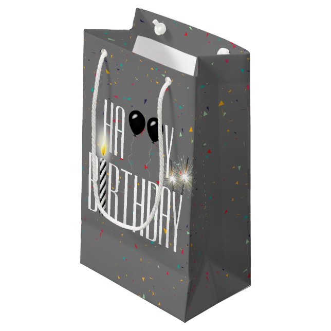 Black Birthday Balloons and Sparklers  Small Gift Bag (Front Angled)