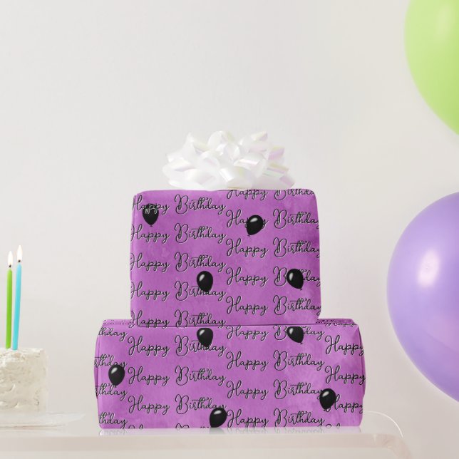 Black Birthday Balloons on Pink Watercolor Wrapping Paper (Party Gifts)
