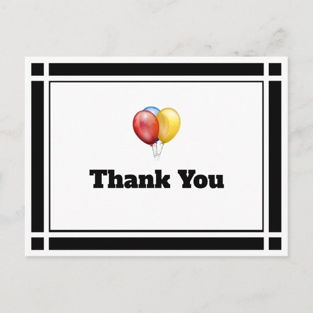 Black Birthday Balloons Thank You Postcard (Front)