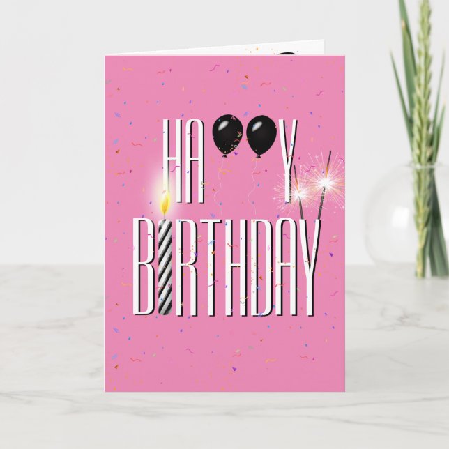 Black Birthday Balloons with Sparklers  Card (Front)