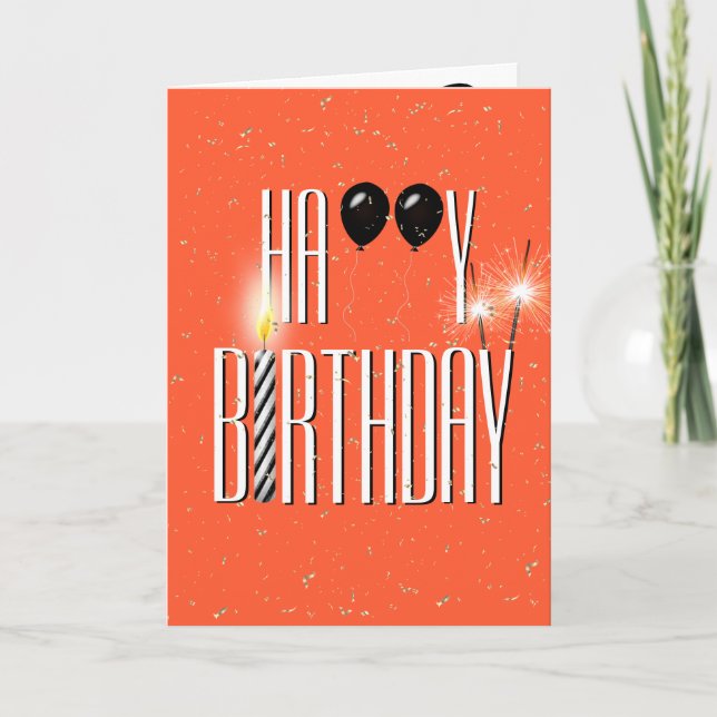 Black Birthday Balloons with Sparklers  Card (Front)