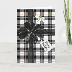 Black Birthday Bow On Tartan Plaid  Card