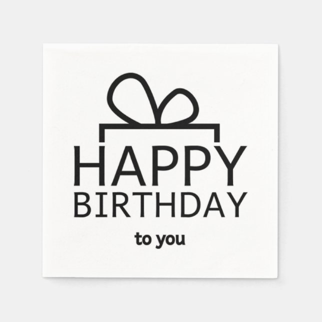 Black Birthday Design On White Napkin (Front)