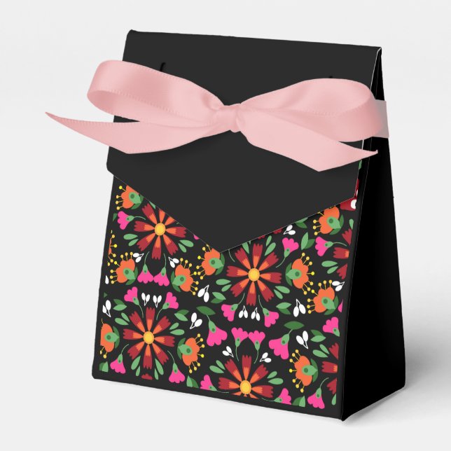 Black Birthday Flower Fiesta Mexican Embroidery Favour Box (Front Side)