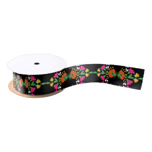 Black Birthday Flower Fiesta Mexican Embroidery Satin Ribbon