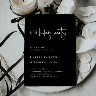 Black Birthday Party   Simple Modern and Minimal Invitation