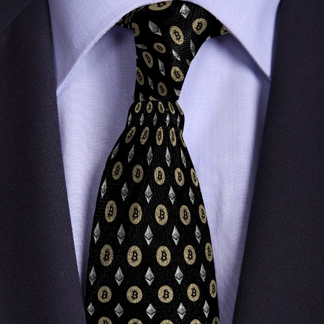 Black Bitcoin Ethereum Crypto Icons Tie (Creator Uploaded)