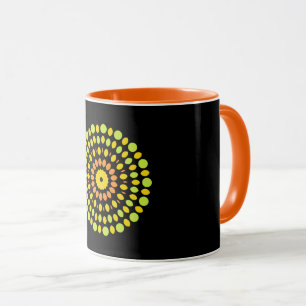 Black-black, bright orange and yellow design, mug